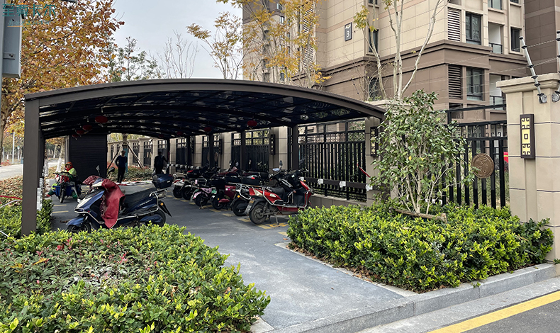 小區車棚圖片？制作電動車棚？